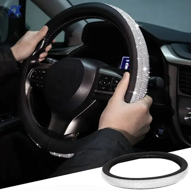 36CM/38CM PU skórzany diamentowy pokrowiec na kierownicę Rhinestone kryształowy Bling dla VW Opel Toyota Nissan Ford akcesoria samochodowe