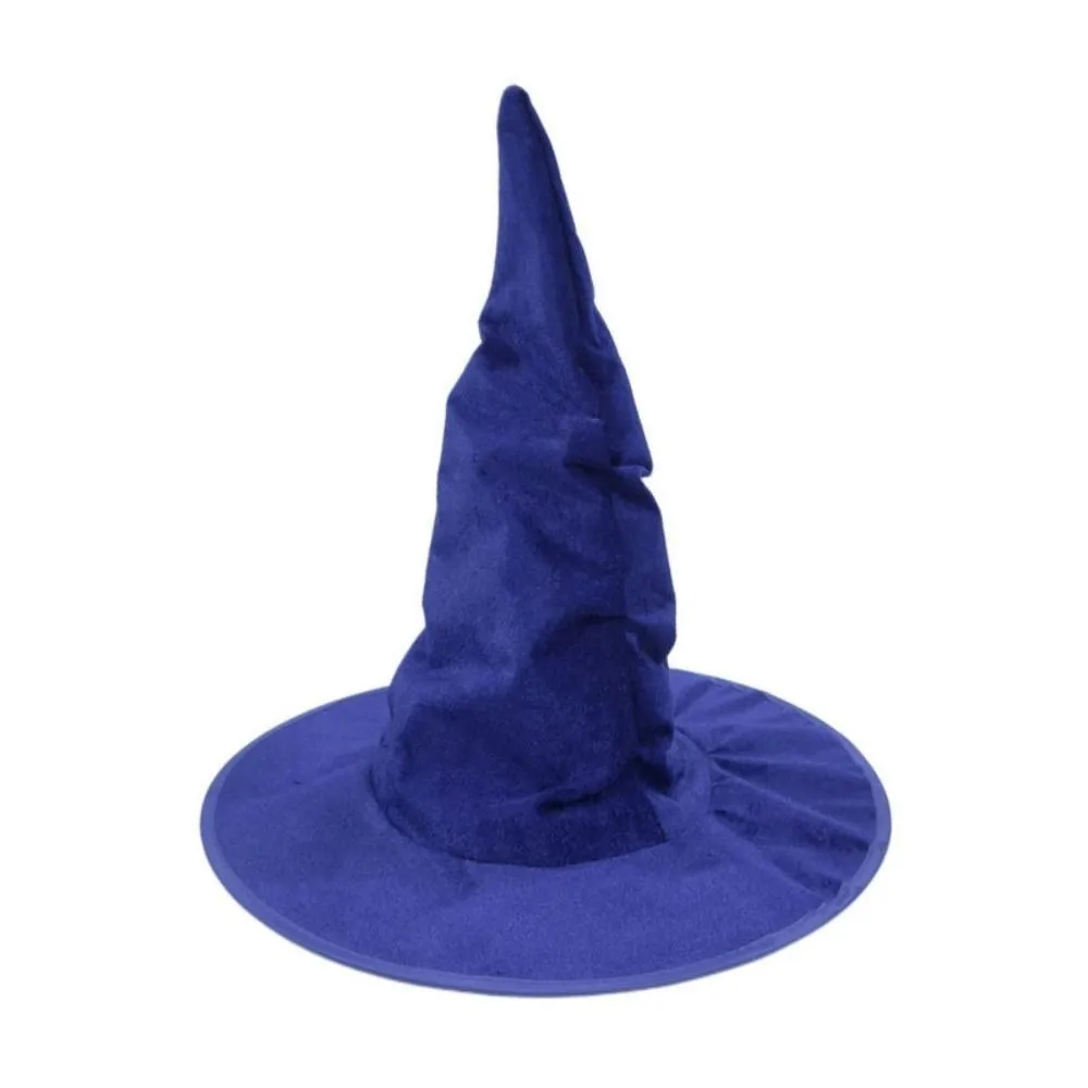Steel Wire Framed Velvet Witch Hat Shapeable Solid Color Wired Wizard Cap Skin Friendly Foldable Ruched Pointy Hat