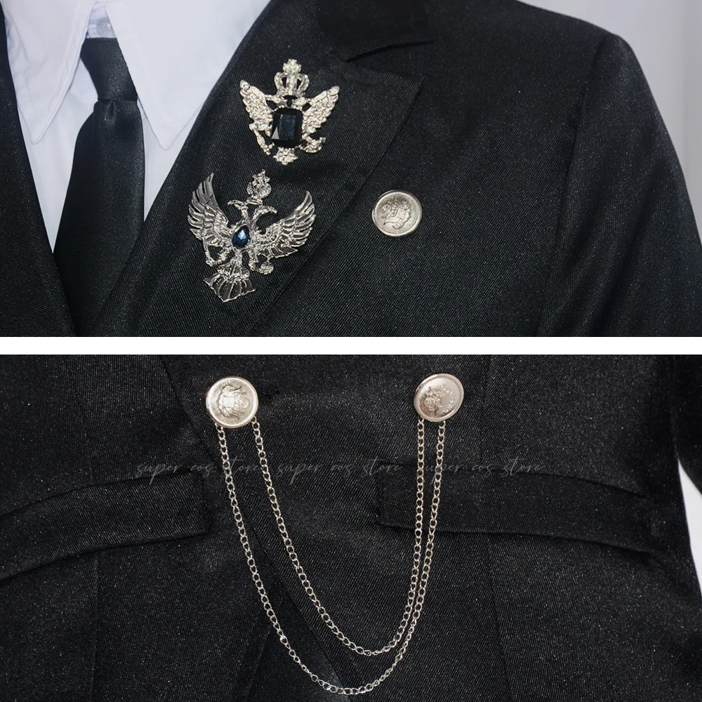 أنيمي الأسود بتلر ألويس ترانسي تأثيري حلي الشيطان موحدة هالوين الكبار رجل امرأة البدلة معطف السراويل قميص التعادل سترة #5