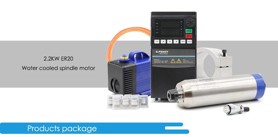 G-Penny 2,2 kW ER20 D80 wassergekühlte Spindel, Bullet-Typ, 220 V/380 V, 2,2 kW YL42 Inverter, 80 W Pumpe, 80 mm Spindelhalterung – Detail 1