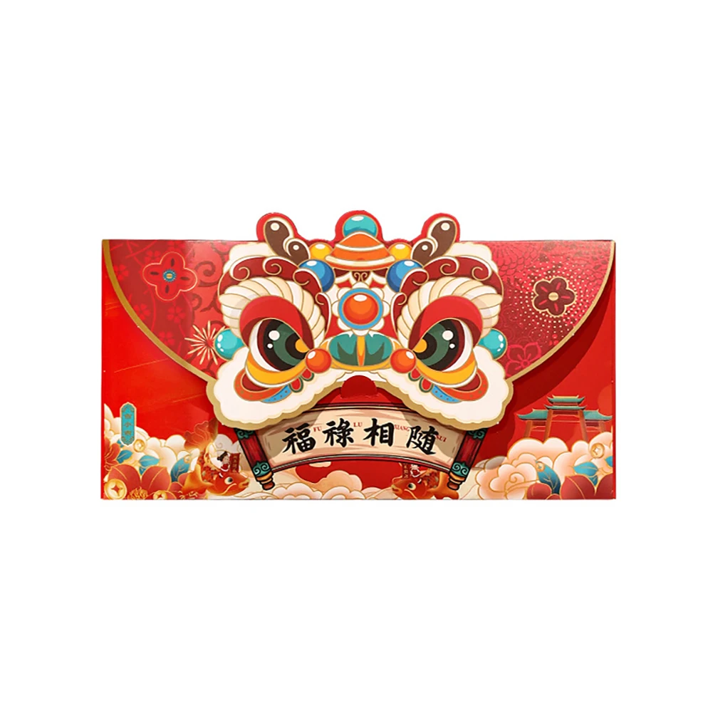 Ano novo chinês vermelho Envelopes do dragão lunar, festa do festival da primavera, desenhos animados, 4pcs