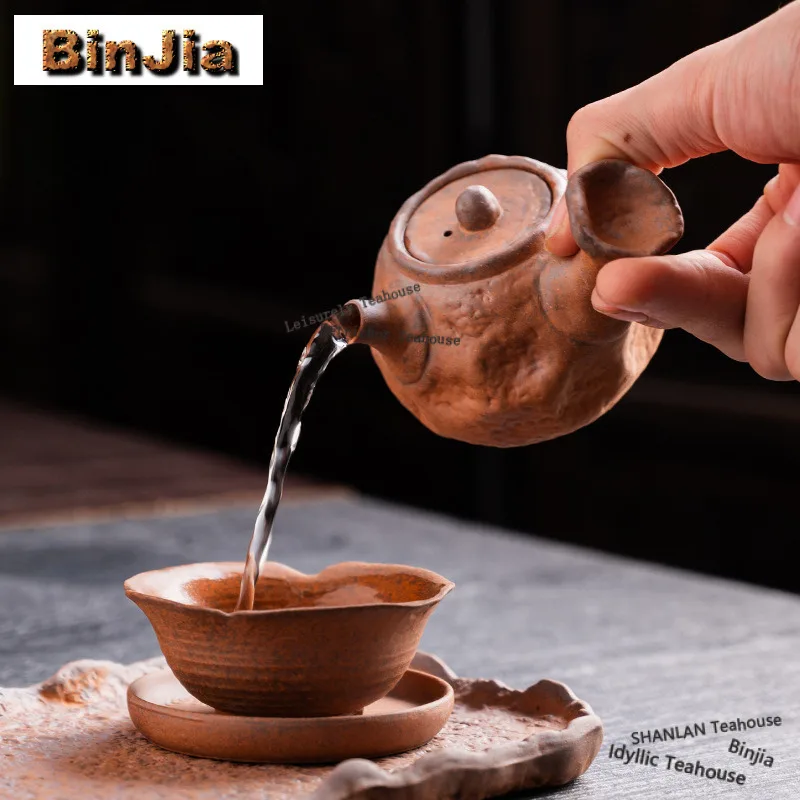 140ml Old Rock Mud Teapot Handmade Tea Infuser Pot Household Tea Brewing Kettle with Filter Tea Services Accessories Ornaments