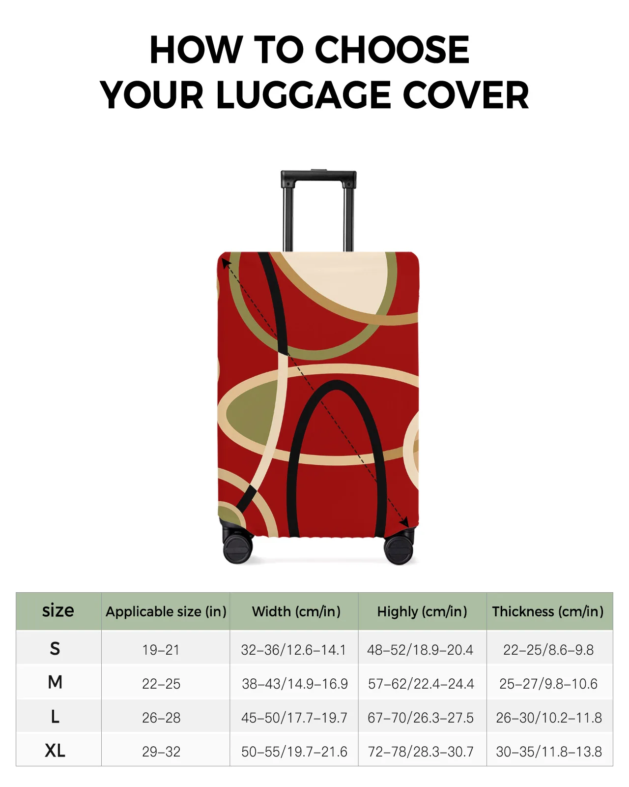 Red Brown Geometric Abstract Lines Luggage Cover Stretch Baggage Protector Dust Cover for 18-32 Inch Travel Suitcase Case