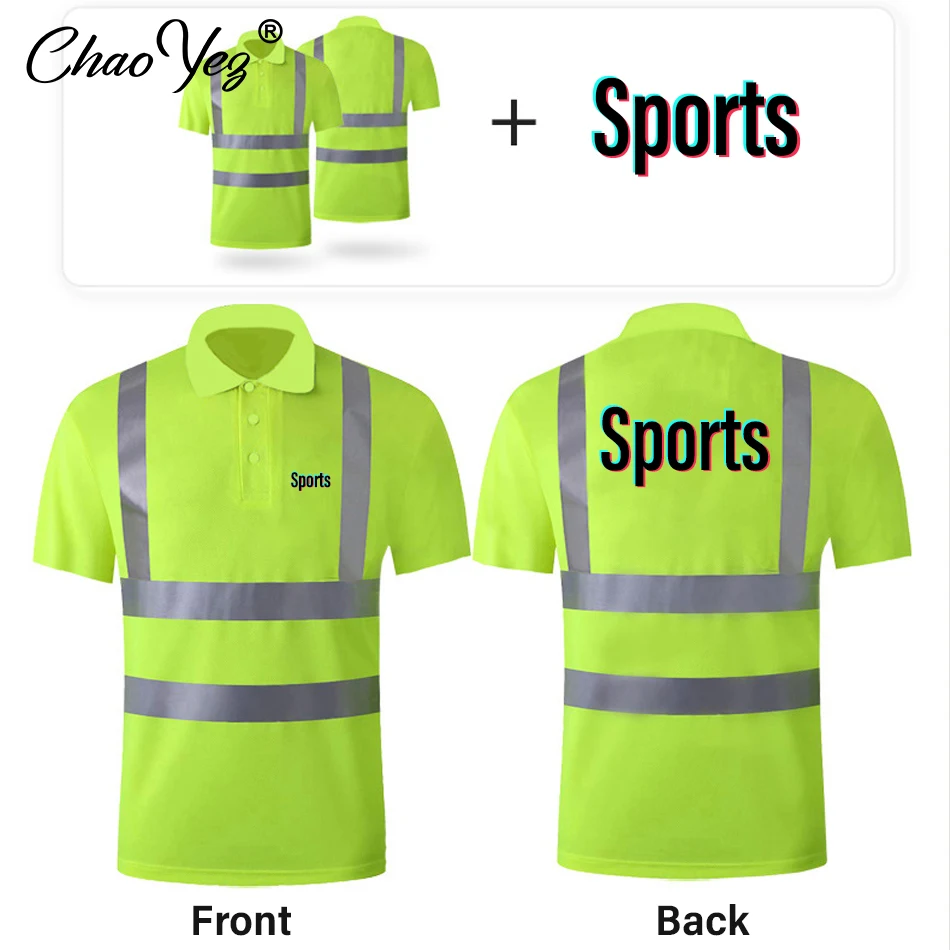 DIY Logo Safety Polo Shirt Orange High Visibility Reflective Shirt With Pockets Quick Dry Safety Clothing Night Work T-shirt