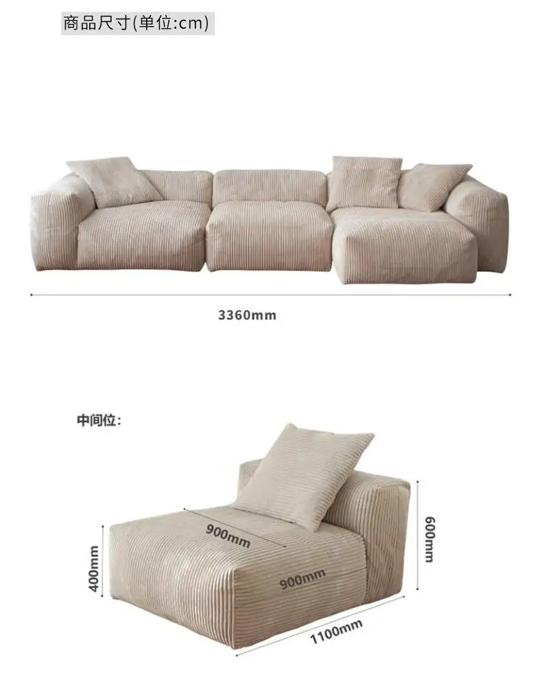 L-förmige Ecksofas, modern, extra groß, modular, Cloud-Cord-Sofas, Couch-Stoffsofa-Set in Box