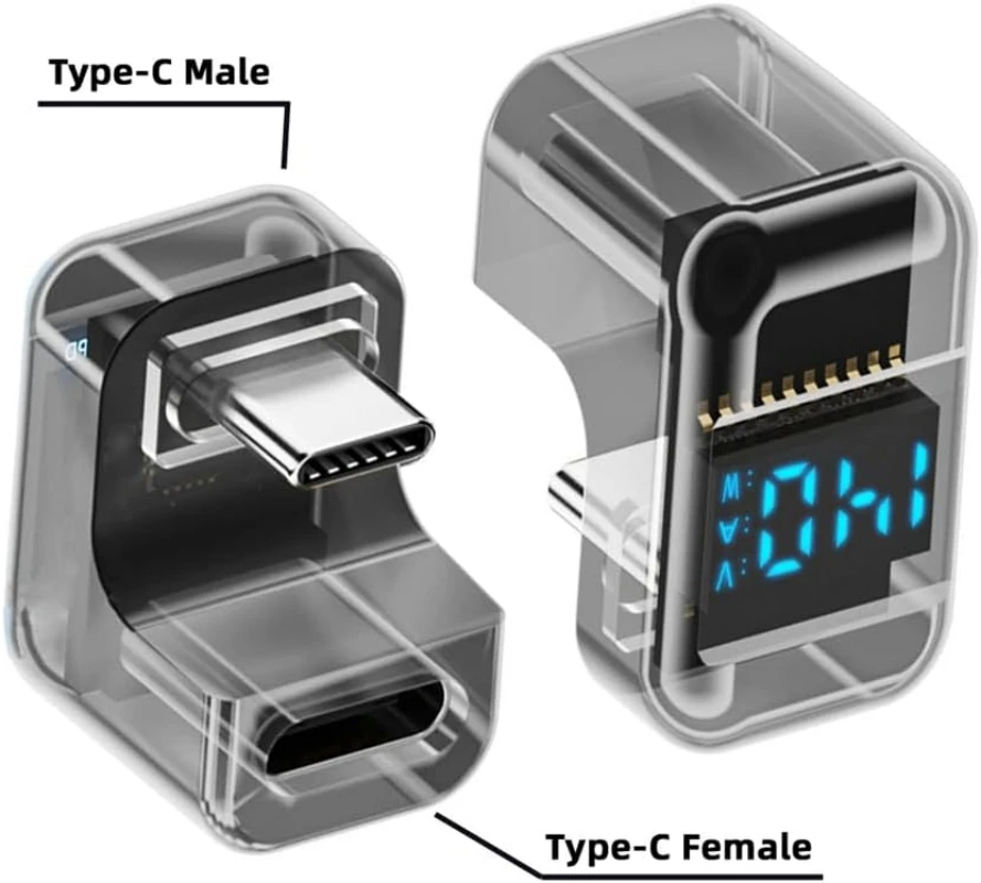 

Transparent Type-C LED Display U Shape USB-C Male to Female Extension Adapter USB4 40Gbps 140W for Laptop Smartphone Tablet