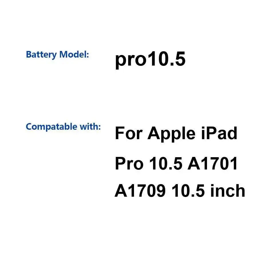 Bateria de Tablet de Alta Performance Pro10.5 de Longa Duração para Apple iPad Pro 10.5 A1701 A1709 Polegadas 8134mAh