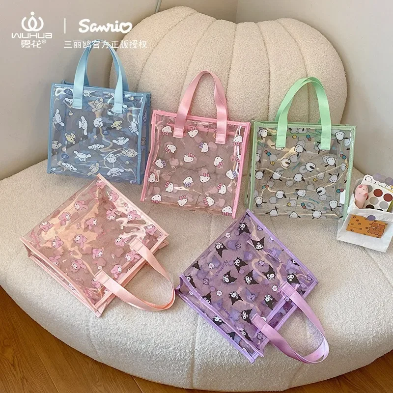 Hello Kitty Cosmetic Bag Melody Purses and Handbags for Women Sanrio Hand Wash Pouches Kuromi Tote Case Kawaii Mummy Boxes