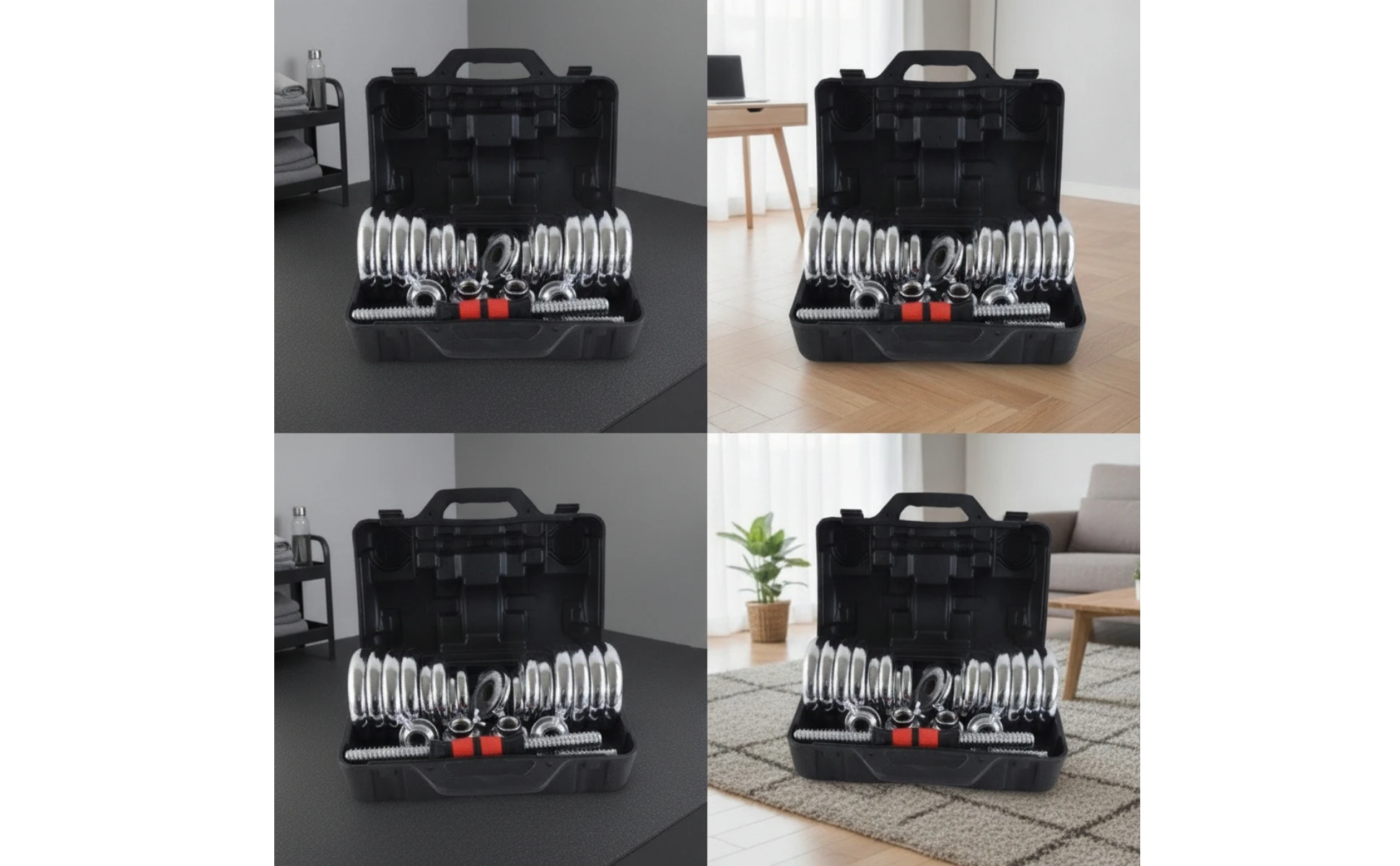 Dumbbell Set with Storage Case Chrome-Plated Dumbbell Set with Case Adjustable Dumbbells Compact Exercise Equipment Home Gym