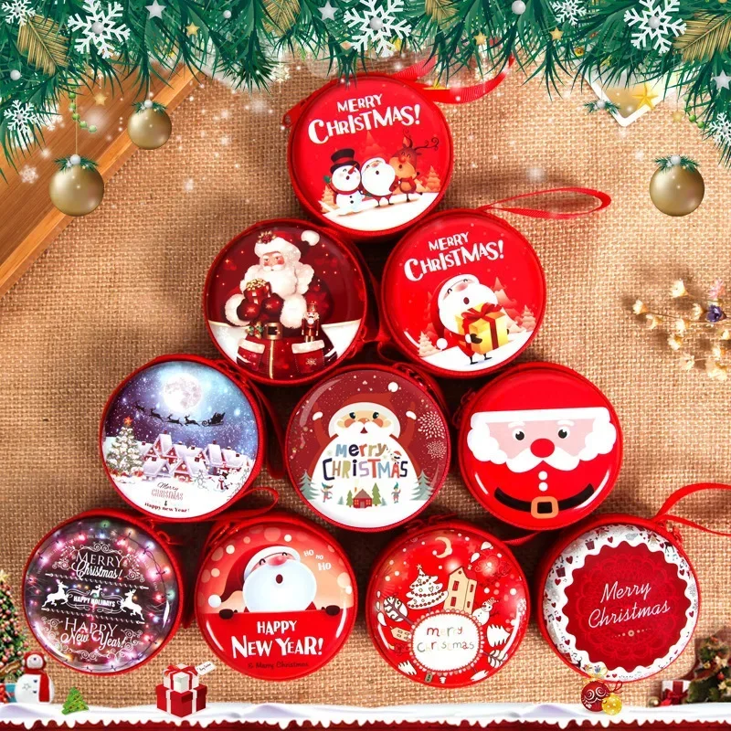 Cartoon Coin Purse Christmas Theme Pattern Children'S Gift Wallet Mini Portable Cute Money Pouch Square Round Coin Case New 1PC