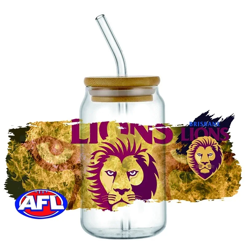 Australian Football Team UV DTF Cup Wraps, Sports Fan Transfer Decals for 16oz Libbey Glass Can, Waterproof DIY Sports Team