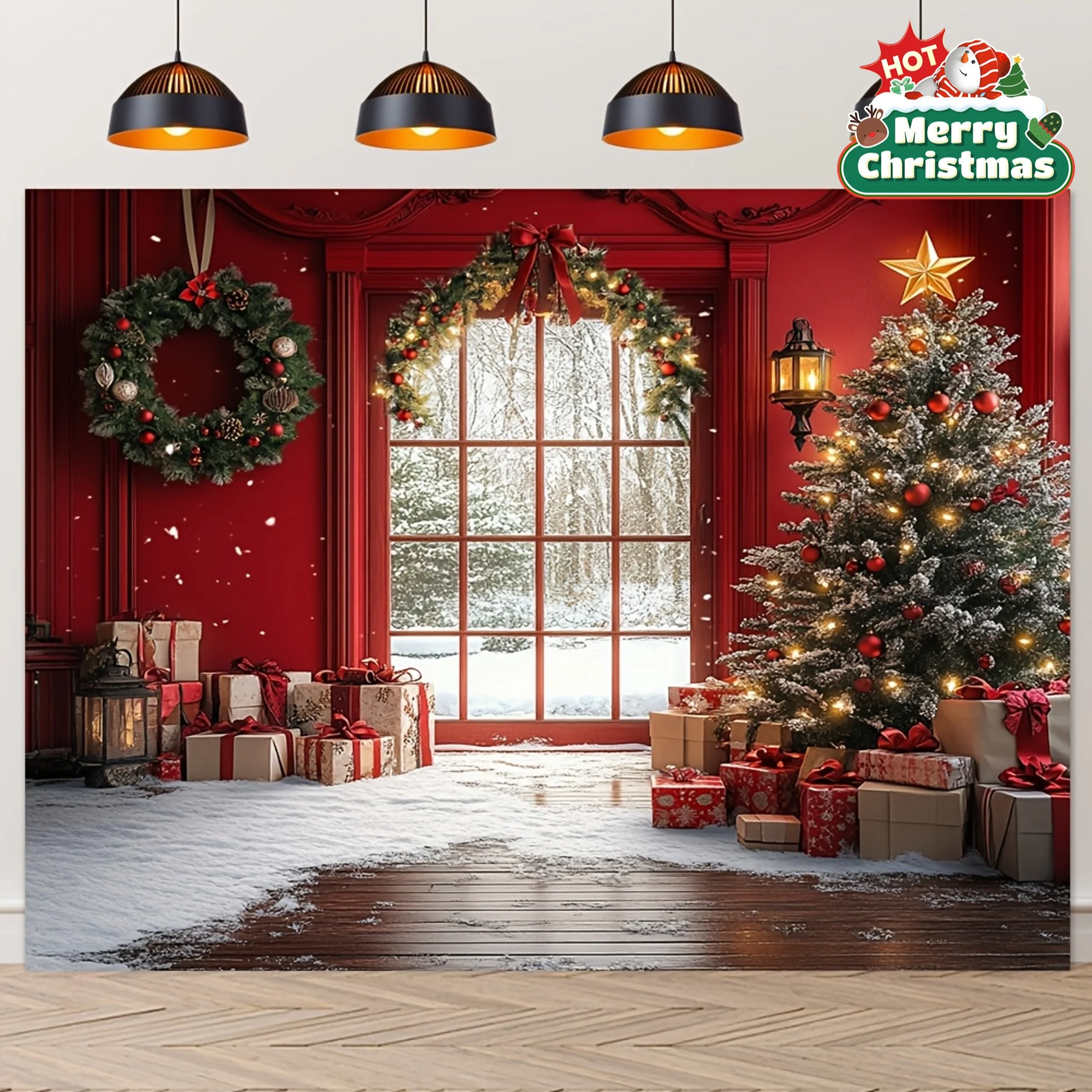 VIKAMA Roter und grüner Weihnachtsbaum-Wandteppich, Wohnzimmer-Funktion, Wandbehang, Weihnachtsfeier, Heimdekoration, Urlaubsraum-Akzent