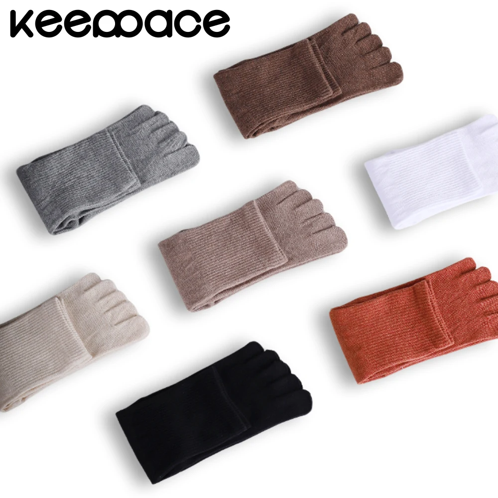 Keeppace 3 Pair Five Finger Socks Women's Pure Cotton Five Toe Socks Sweat Absorbing Mid Tube Split Toes Socks Women Yoga Pilate