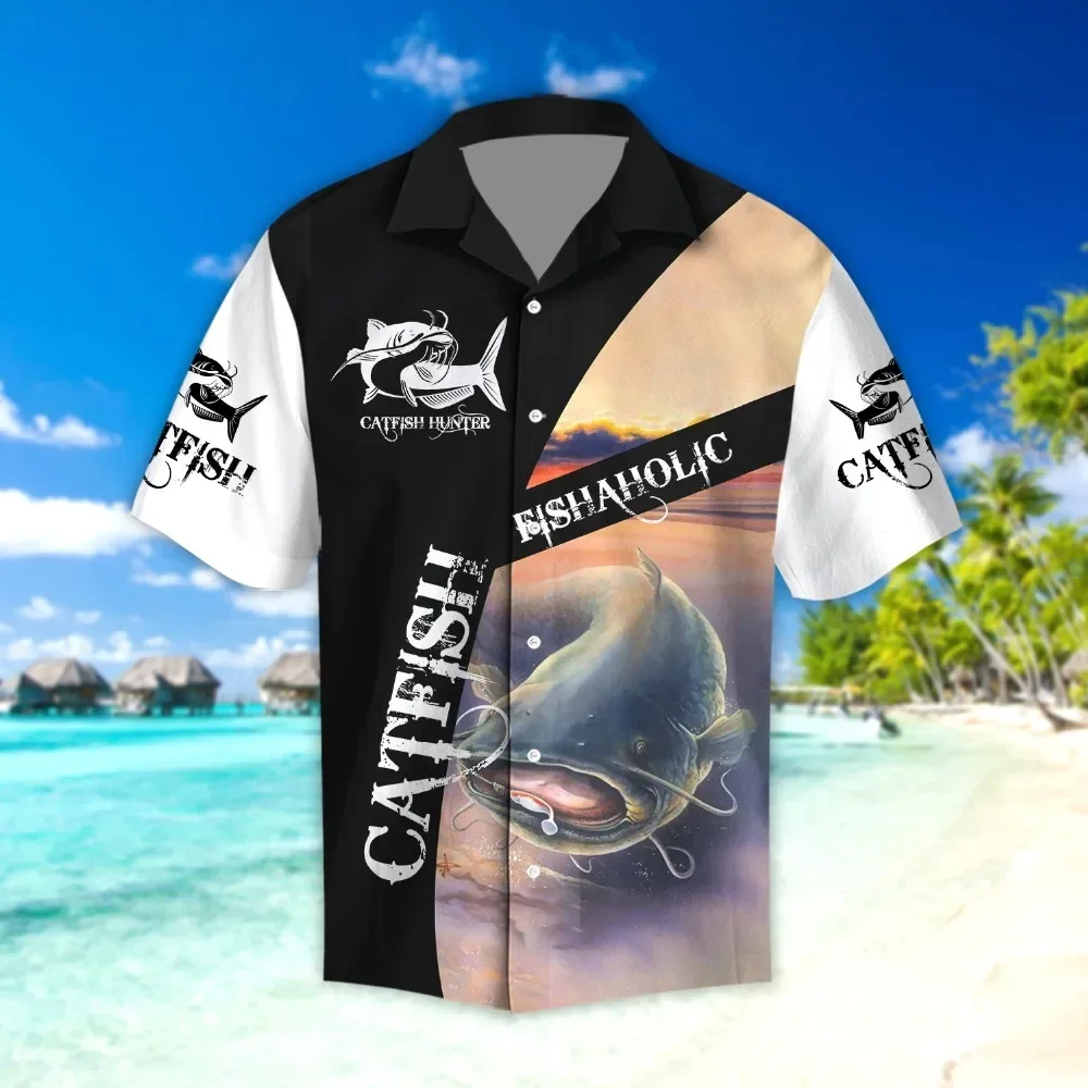 New fashion summer short-sleeved shirt 3D printing angling Hawaiian shirt men's Harajuku casual shirt