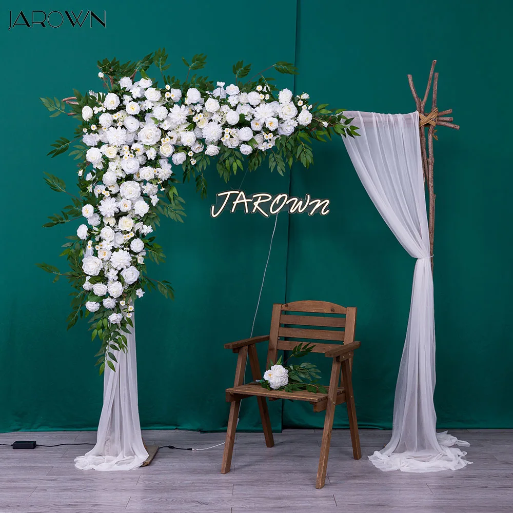 

Customized Artificial White Rose Greens Flower Runner for Wedding Backdrop Decoration Corner Floral Home Decor Party Props