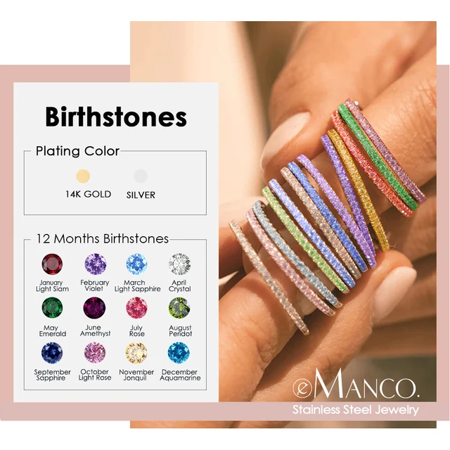 eManco Rhinestone Birthstone pierścionek ze stali nierdzewnej luksusowa biżuteria na prezent 12 zodiaku musujące pierścionki dla kobiet hurtownia US5/6/7/8