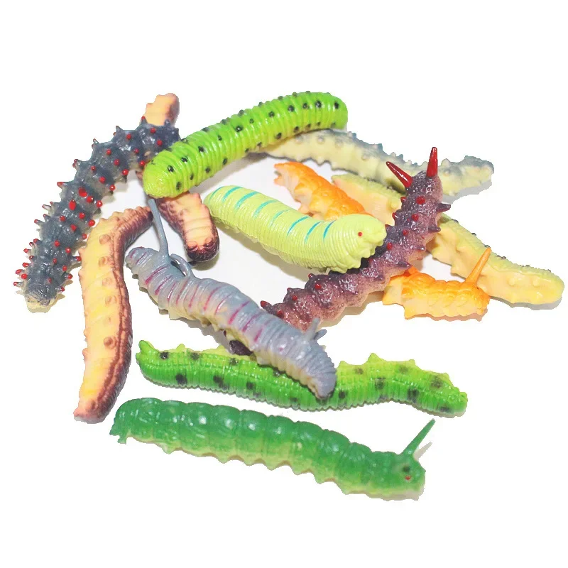 12Pcs/Lot Fund Simulation Caterpillar Green Worm Crawl Insect Animal Prank Tricky Persecute Others Toys Skeleton Unusual Gadgets