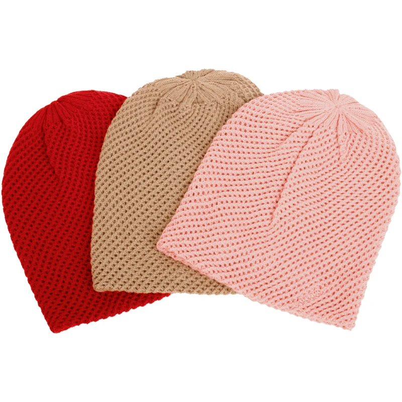 Women New Fashion Double Layer Beanies Skullies Cap Lady Spring Autumn Winter Knitted Hollow Out Casual Bone Soft Hat For Female