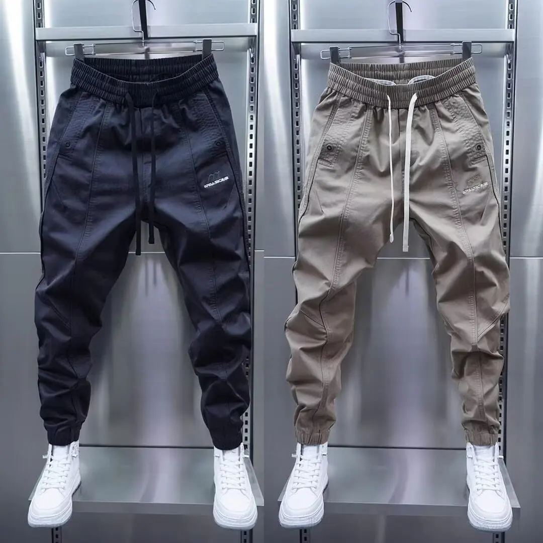 Spring Men's Black Joggers Korean High Street Sports Trousers Cotton 9-Minute Sweatpants Fashionable Men's Clothing 2025 New