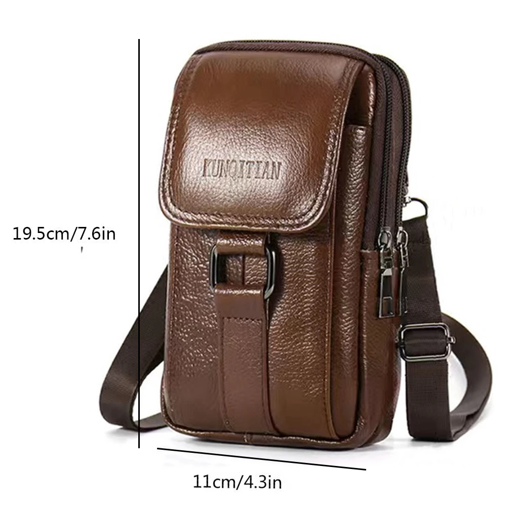 Portable Belt Waist Pack Cowhide Leather Belt Pouch Purse Fashion Simple Multi-pockets Casual for Outdoor Sport