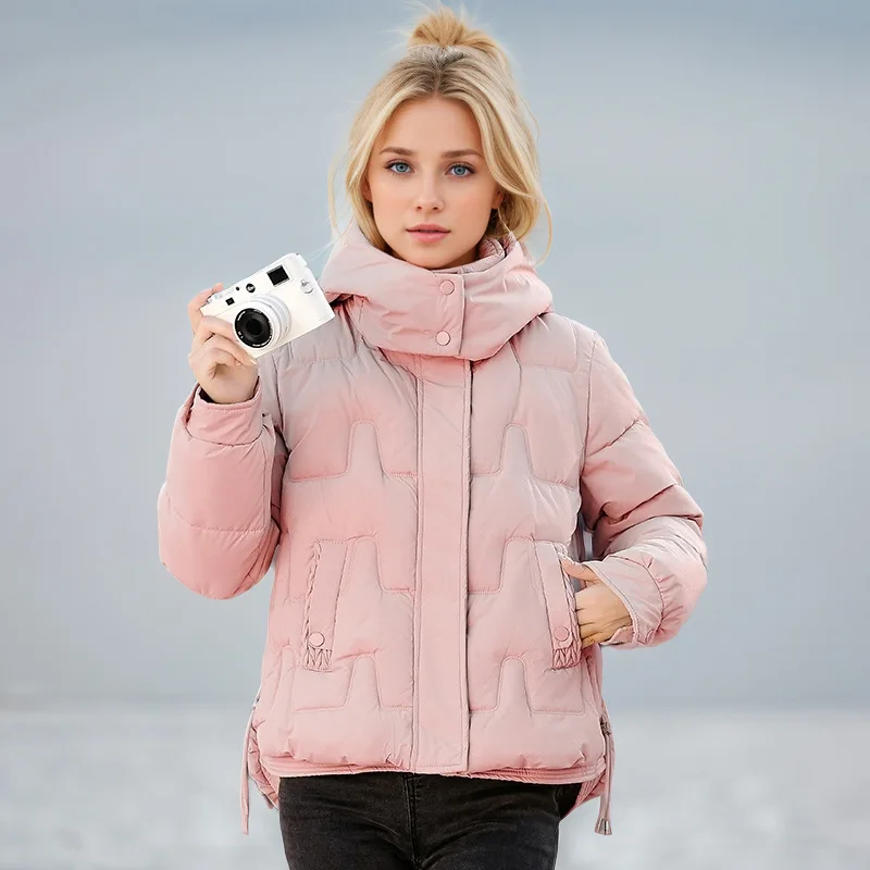 Inverno feminino acolchoado jaqueta geométrica impressão sólida zíper gola acolchoado casaco para feminino recortado minimalsit casaco da senhora