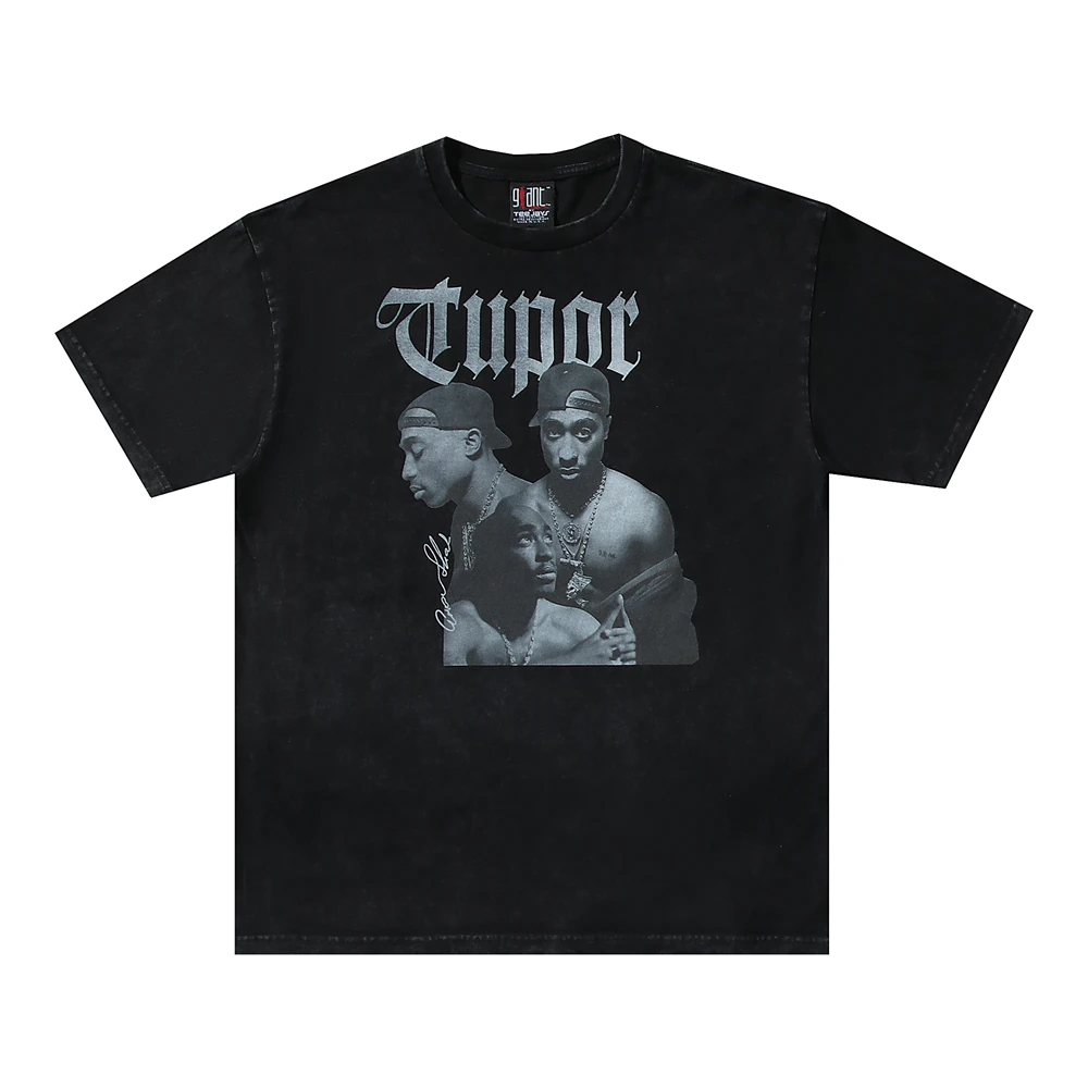 

Винтажная летняя хип-хоп стираная хлопковая футболка 2PAC с портретным принтом High Street, повседневная свободная модная футболка большого размера для мужчин, топы