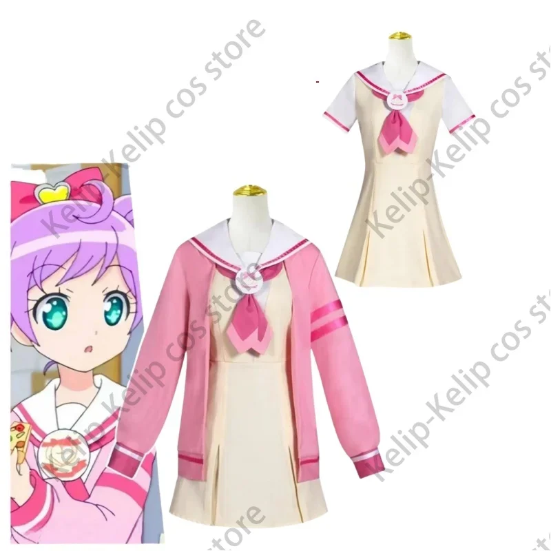 Anime Pripara Manaka Laala Cosplay Costume SoLaMi Smile Childhood Pink School Uniform Coat Yellow Dress Woman Lovely Campus Set