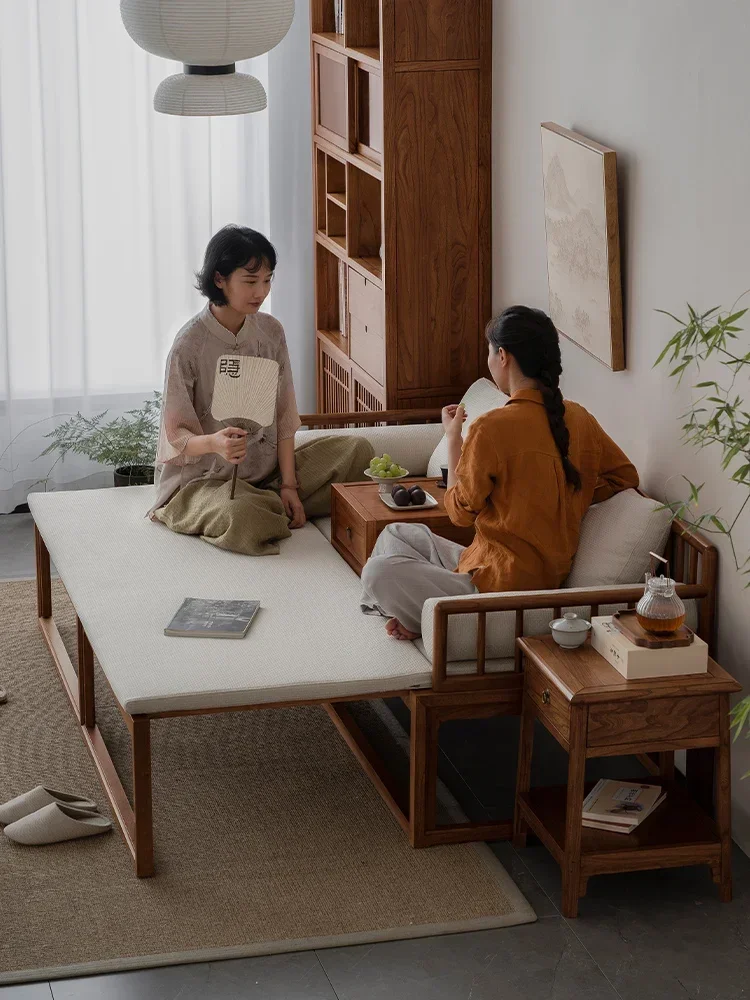 Push-Pull Sofa Bed Old Elm Wood Solid Wood Living Room