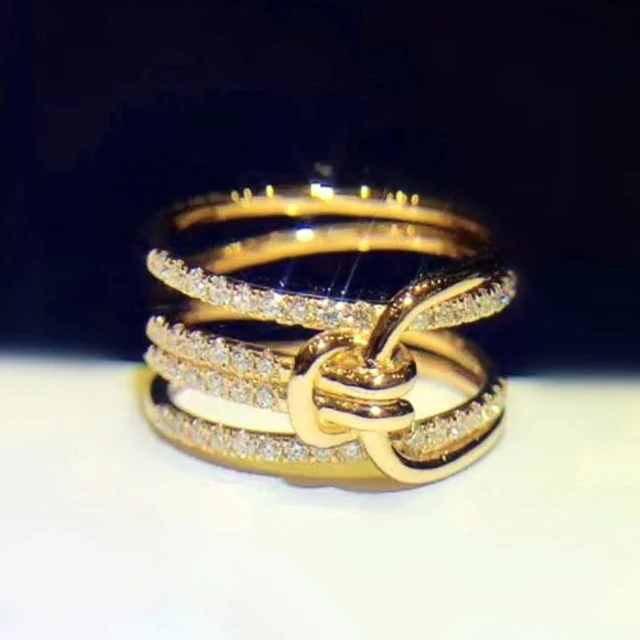 Huitan New Cross Design Gold Color Rings dla kobiet Luksusowe obrączki ślubne z cyrkoniami sześciennymi Biżuteria imprezowa