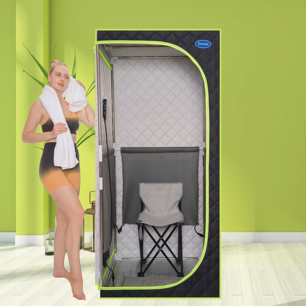 Portable Plus Type Full Size Far Infrared Sauna Tent Spa Detox Therapy Relaxation At Home Larger Stainless Steel Pipes Connector