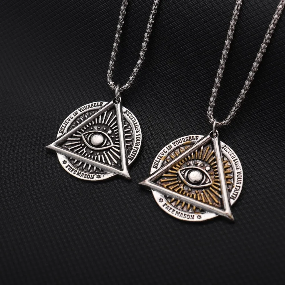 Trend Triangle AG Freemasonry God's Eye Pendant Charm Men's Necklace Fashion Hip Hop Punk Jewelry Accessories Party Gift Wholesa