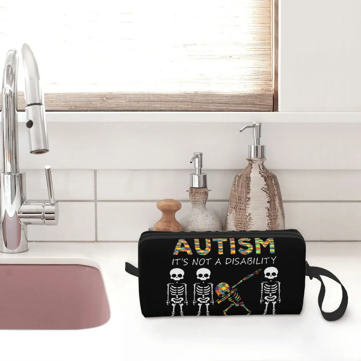 Autism It's A Different Ability Dabbing Skeleton Bag Pouch Waterproof Autismo Autistic Awareness Cosmetic Bag Travel Toiletry