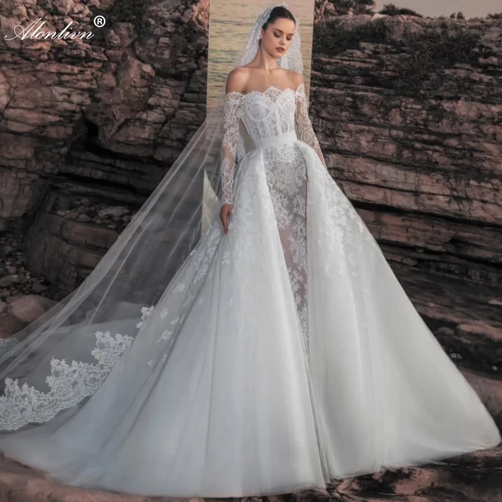 Alonlivn Custom Made Luxury 3 In 1 Embroidery Lace Mermaid Wedding Dress Sweetheart With Removable Jacket And Train Bridal Gowns
