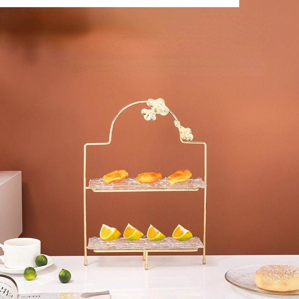 European luxury cake rack sushi dessert table display double layer afternoon tea heart iron art household plate