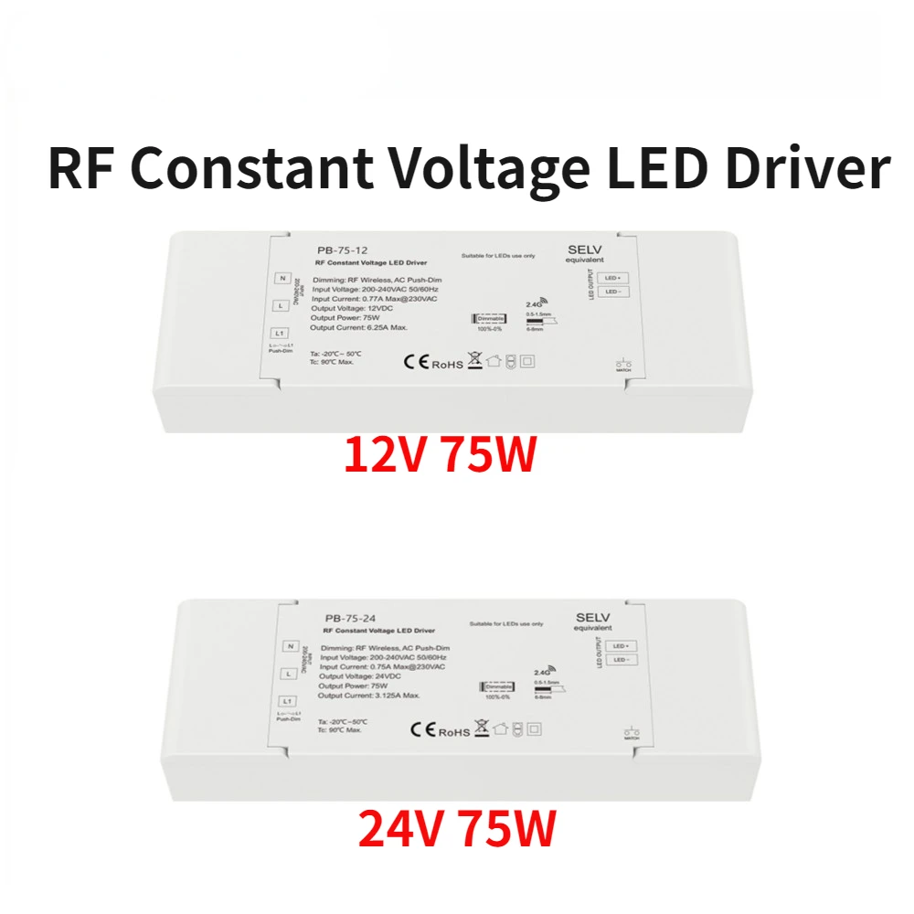 

NEW RF 2.4G Constant Voltage LED Dimmable Driver AC Push Dim AC220V-240V To DC12V/24V 75W PWM Digital Dimming For LED Lights