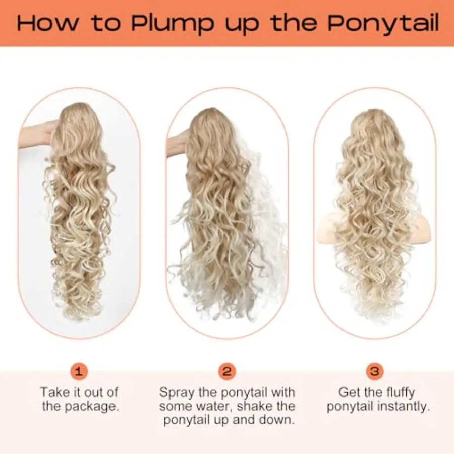 24 رقيق طويل متموج مجعد مخلب كليب وصلات شعر للنساء متعدد الطبقات كليبين ذيل حصان وهمية مع الاصطناعية الناعمة الطبيعية H #4