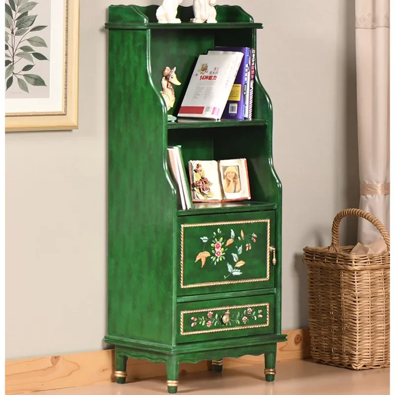 for American Rural Style Solid Wood Bookcase Painted Vintage Study Storage Small Short Magazine Display Floor Cabinet