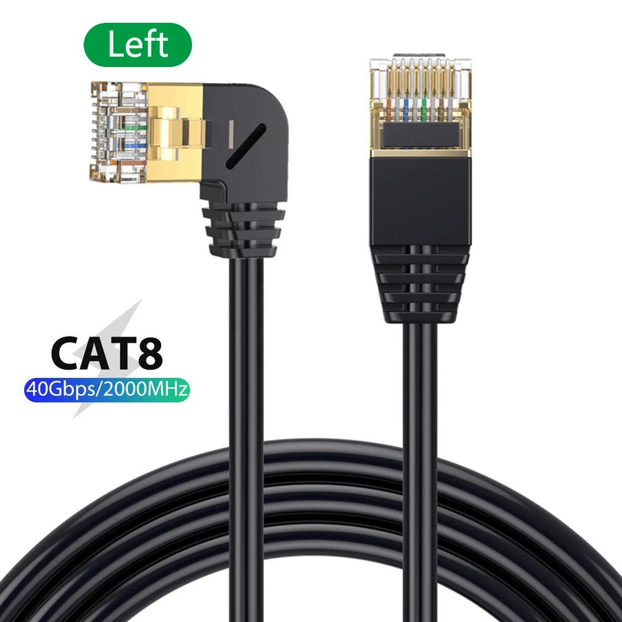 Ultra Slim Cat8 Ethernet Cable SFTP 40Gbps 2000MHz Cat 8 RJ45 Network Lan 90 Degree UP Down Angle Internet RJ 45 Ethernet Cable