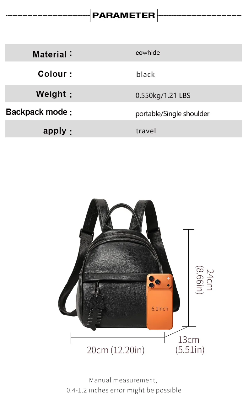 Mini-Rucksack aus genarbtem Leder für Damen, süßer kleiner Rucksack mit Fischgräten-Anhänger, lässiger Tagesrucksack für Damen, ideal für Arbeit und den täglichen Gebrauch – Detail 4
