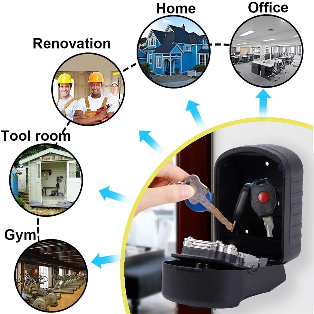 Imagem -03 - Grande Chave Lock Box com Dígitos Combinação Resistente Seguro Seguro Wall Mounted ao ar Livre Intempéries Casa Escritório