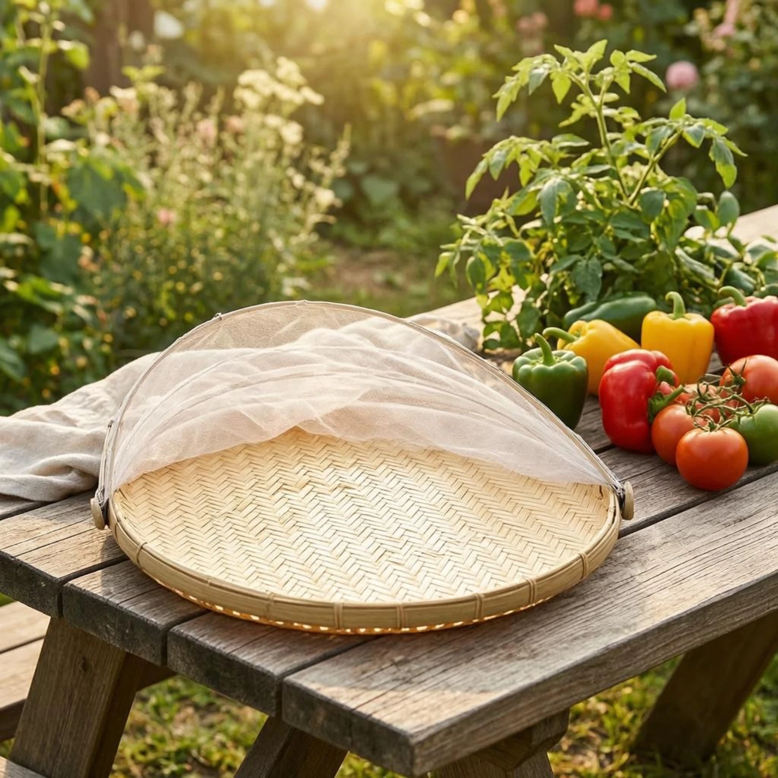 Woven Basket Food Cover Fly Proof Bamboo Food Cover Tableware Folding Kitchenware Reusable