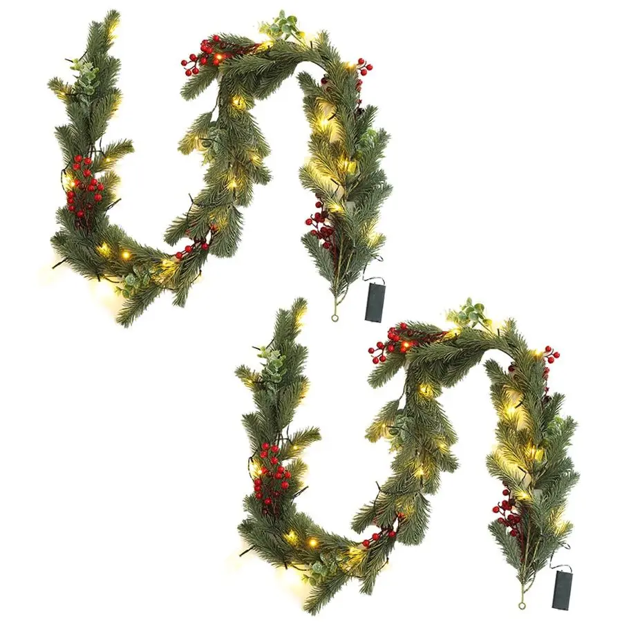 

Christmas Garland Artificial Pine Decoration 2 Pack Fake Green Cedar Garland Realistic Christmas Norfolk with Berry for Winter H
