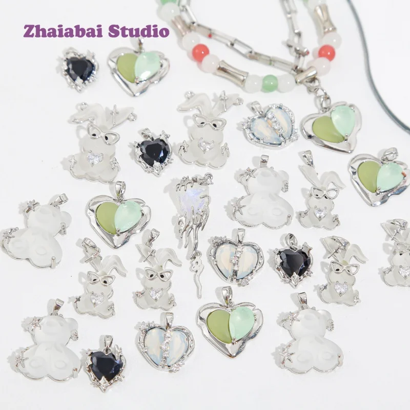 Pendant Collection Moonlight Stone Little Bear Rabbit Love DIY Beaded Material Jewelry Accessories