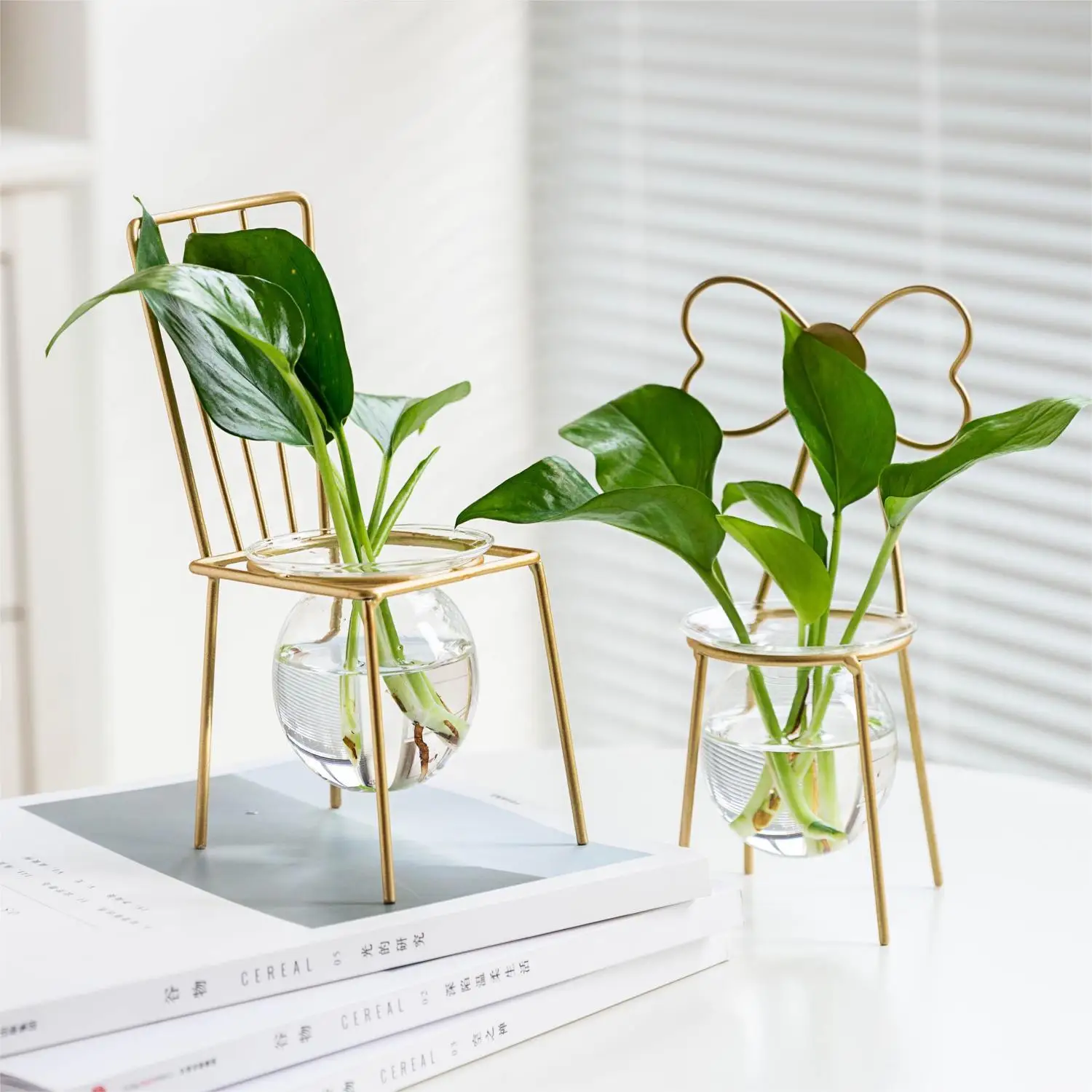 Modern Simple Countertop Hydroponic Vase Wrought Iron Creative Glass Flower Ware Green Plant Ornament Flower Growing Artifact