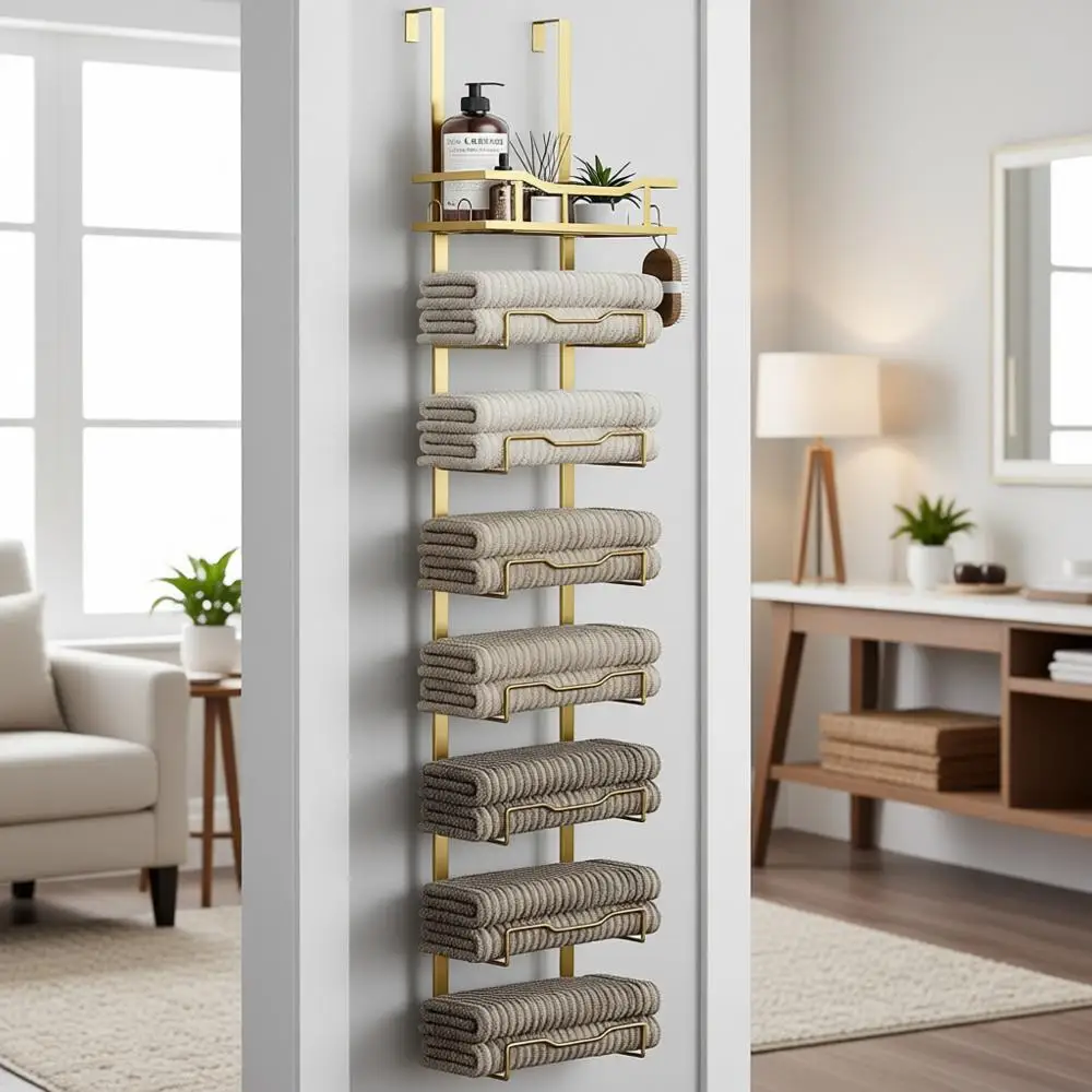 

Over-the-Door 8-Tier Towel Organizer for Small Bathrooms and RVs - Gold