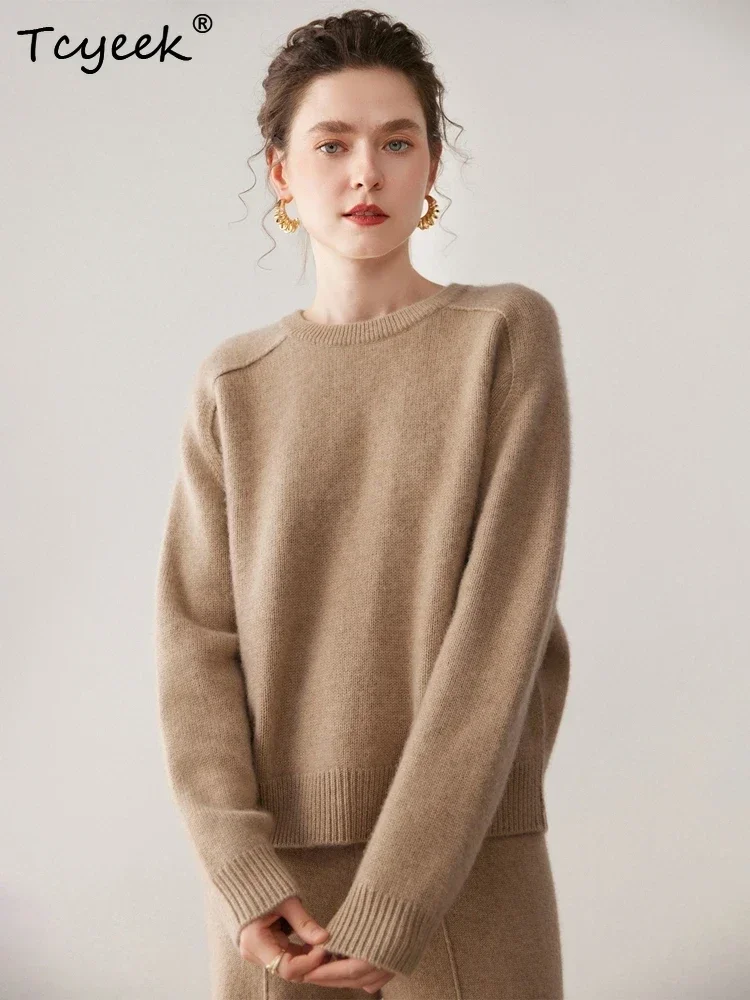 High Quality Womens Sweater Pullover 100% Cashmere Sweater Autumn Winter Warm Pullover Thicked O-Neck Saddle Shoulder Daily Knit