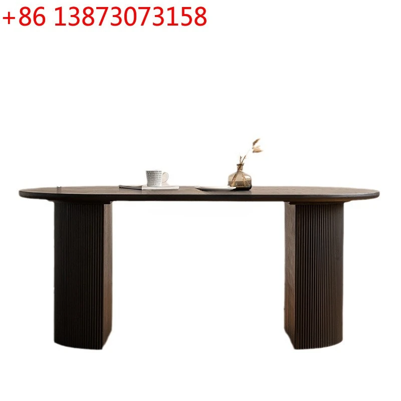 *Solid wood round dining table simple retro oval integrated super thick log dining table