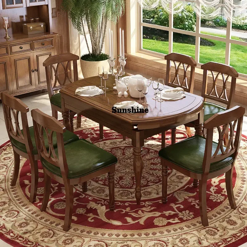 Solid wood dining table household retractable dining table small apartment folding round tableTJ