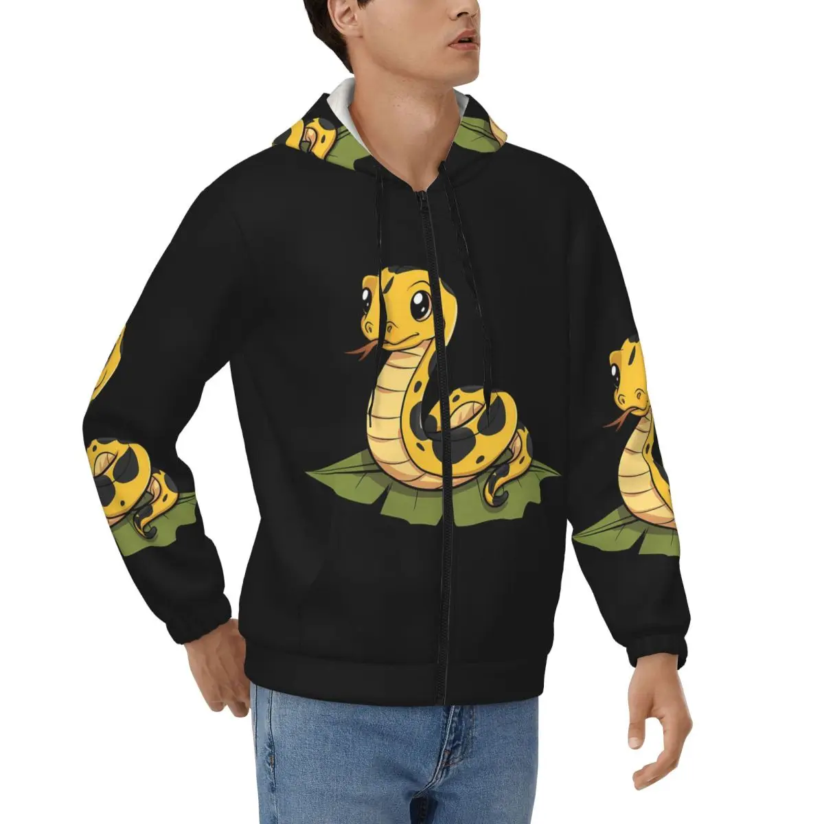 Golden Python Snake In Grass Zipper Hoodie Hip Hop Pullover Autumn Winter Men Women Sweatshirt Long Sleeve Tops