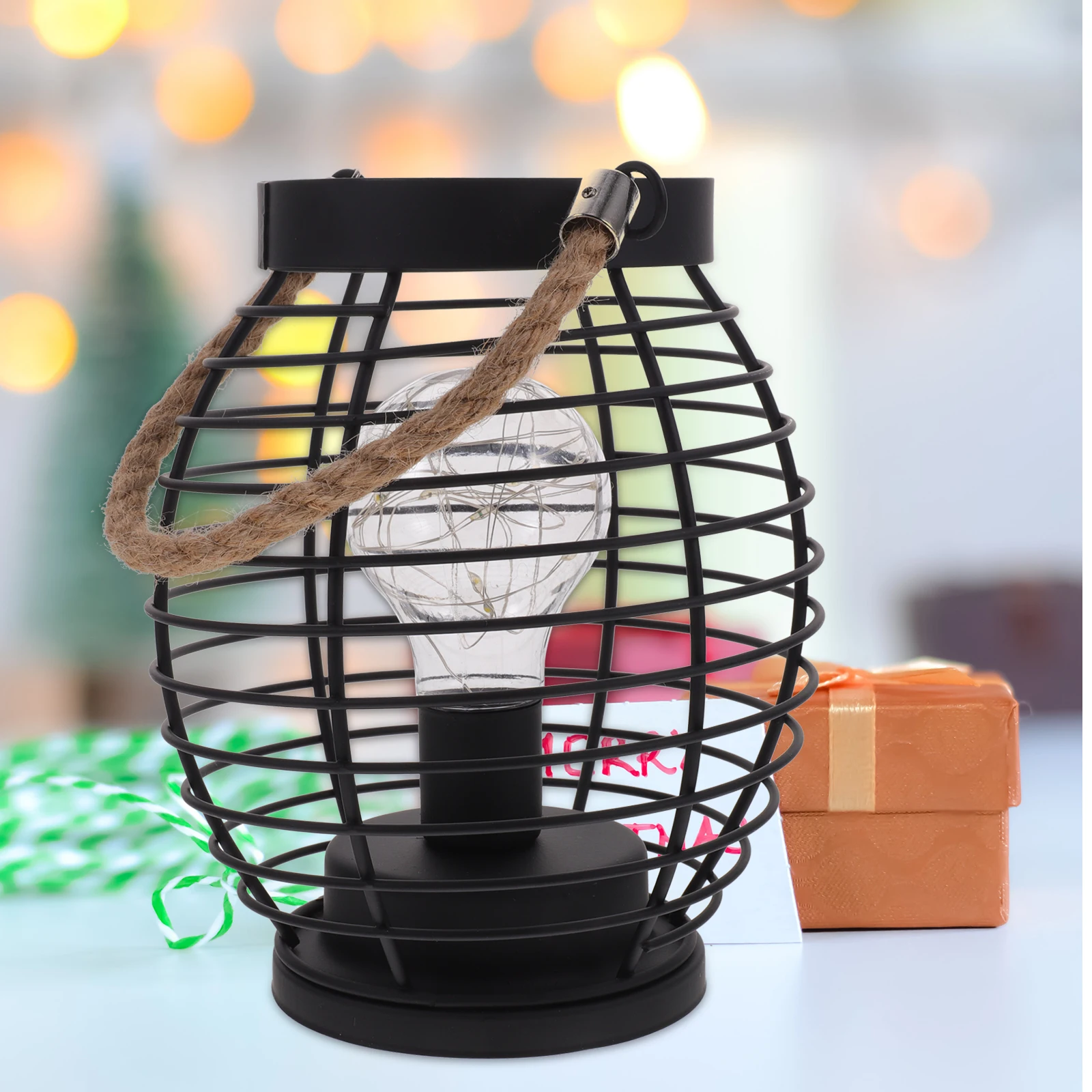 

Rustic Iron Cage Lantern Vintage H held Lamp Night Light Table Lamp Industrial Decorative Metal Wire Basket Style Non Fading